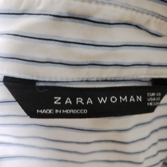 Zara Woman Blue White Stripe Button Down Shirt - Picture 4 of 8